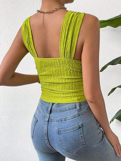 Square Neck Sleeveless Smocked Crop Tank Top