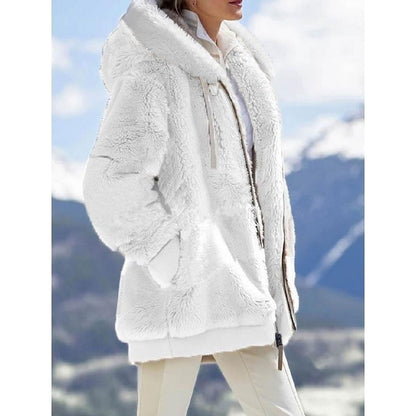 Plush Hooded Zip Jacket Oversized Fleece Outerwear
