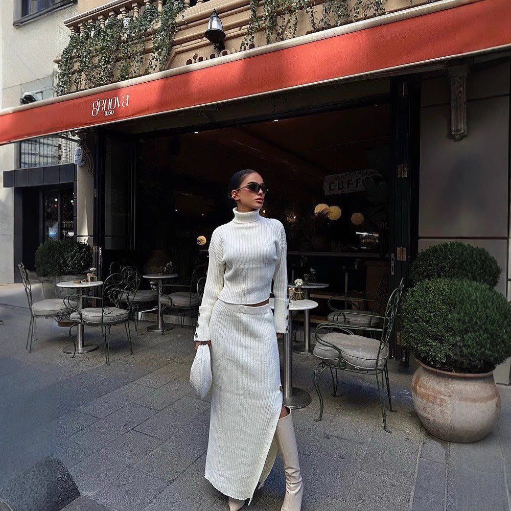 Women's Turtleneck Knit Sweater Maxi Skirt Set
