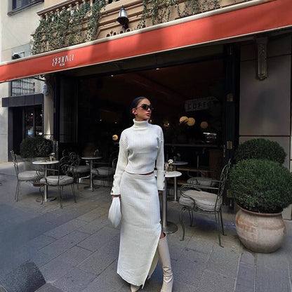 Women's Turtleneck Knit Sweater Maxi Skirt Set