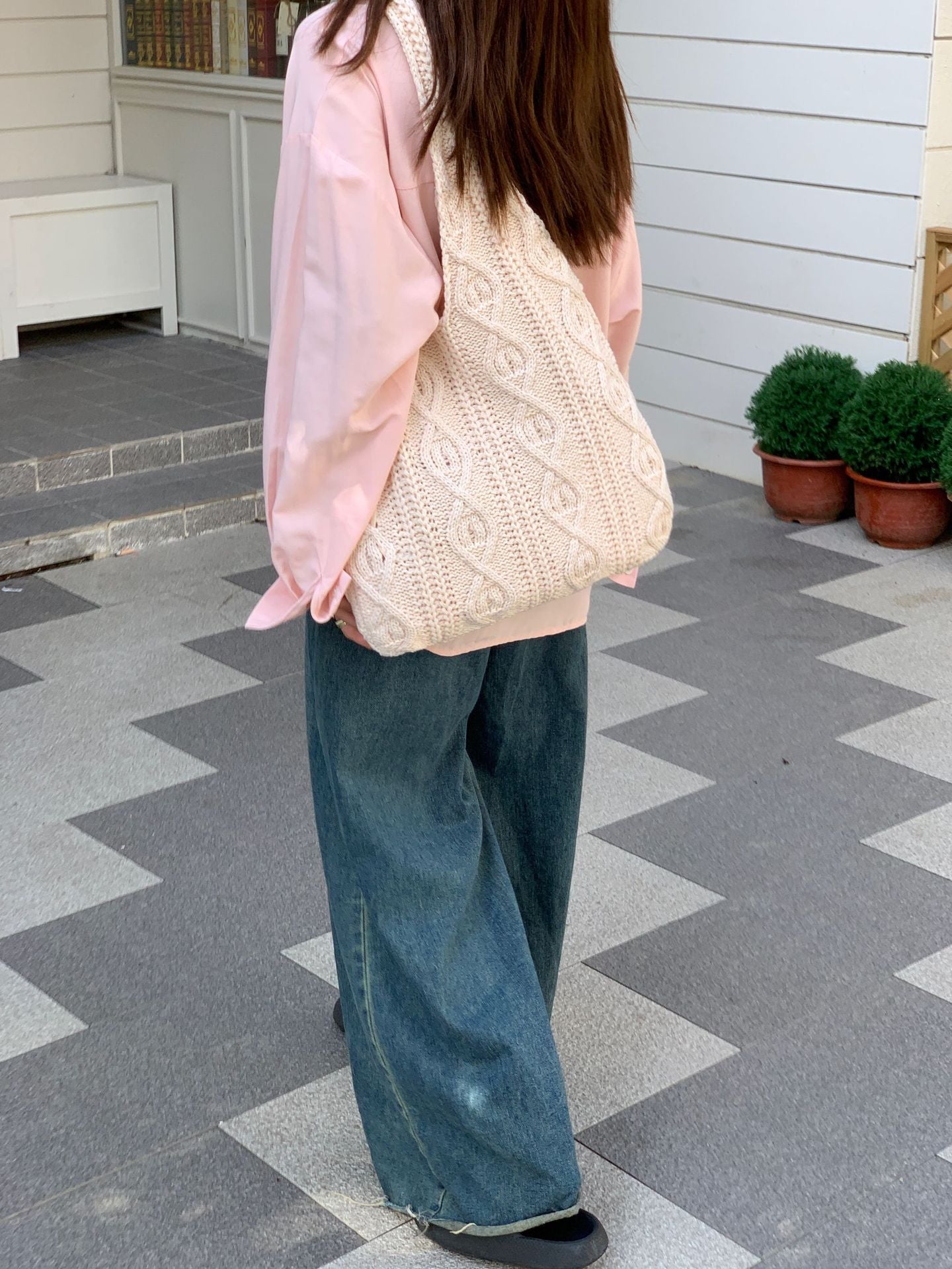 Large Tote Aesthetic Shoulder Hippie Knit Bag