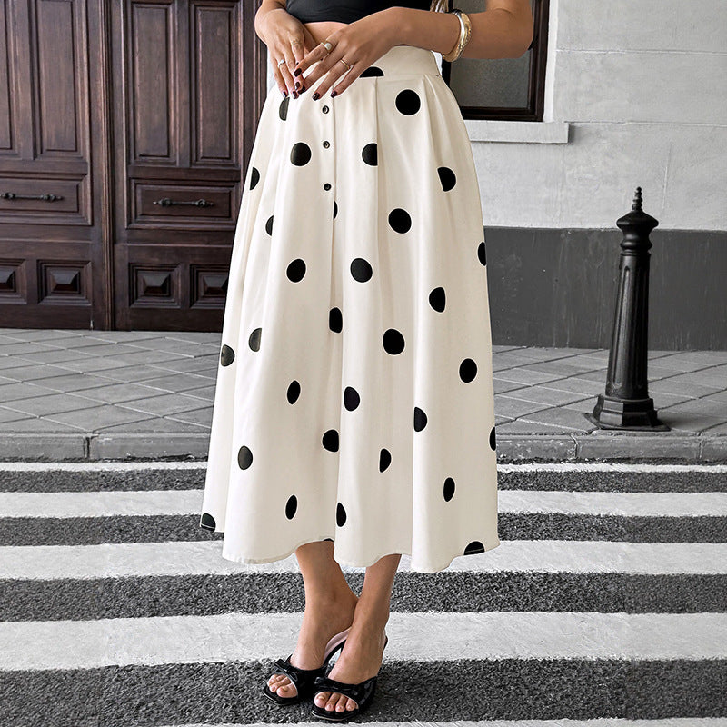 Polka Dot High Waist Midi Skirt French Vintage A Line Skirt
