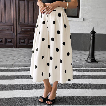 Polka Dot High Waist Midi Skirt French Vintage A Line Skirt