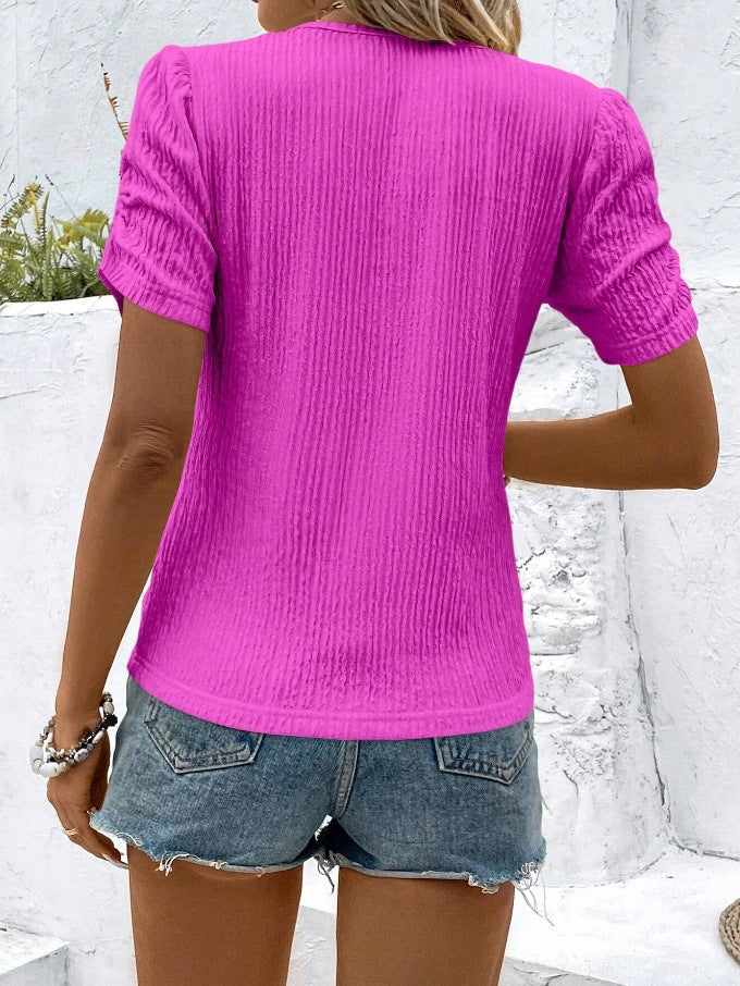 Trendy Ruched Crew Neck Short Sleeve Street Top
