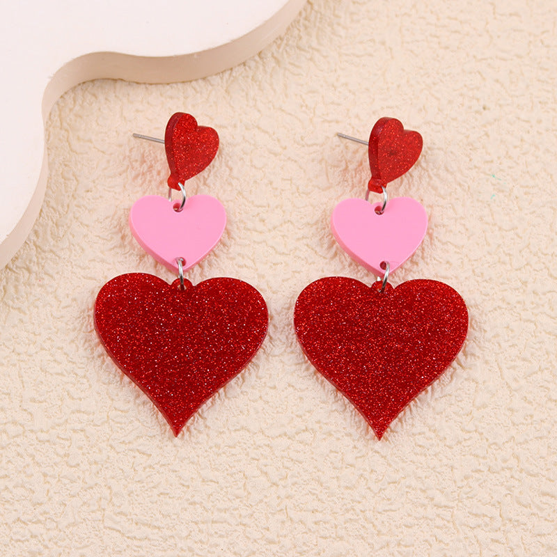 Valentine Glitter Heart Acrylic Statement Earrings