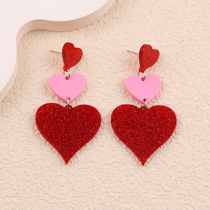Valentine Glitter Heart Acrylic Statement Earrings