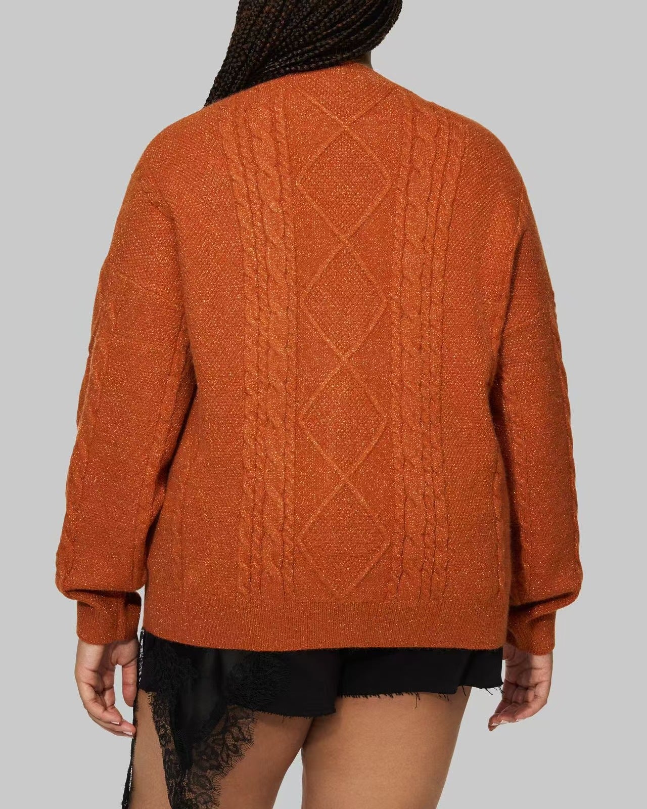 Oversized Cable Knit Star Embroidered Cardigan Sweater