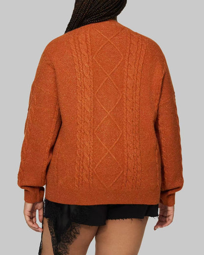 Oversized Cable Knit Star Embroidered Cardigan Sweater
