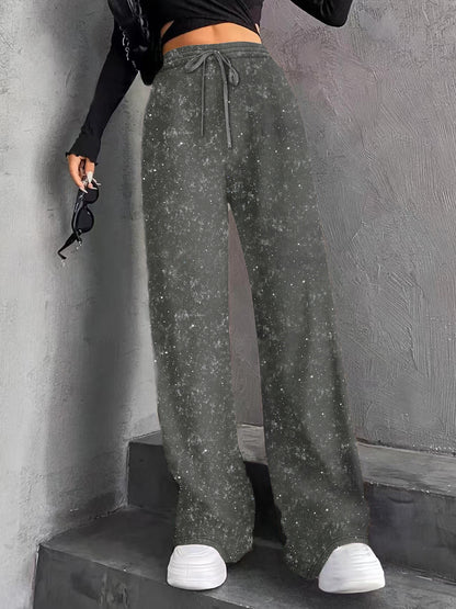 Sparkle Rhinestone Wide Leg Pants Drawstring Waist
