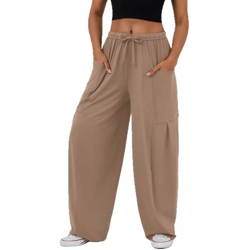 High Waist Wide Leg Lounge Pants with Pockets