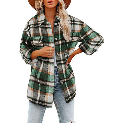 Women's Oversized Plaid Wool Blend Shacket Jacket