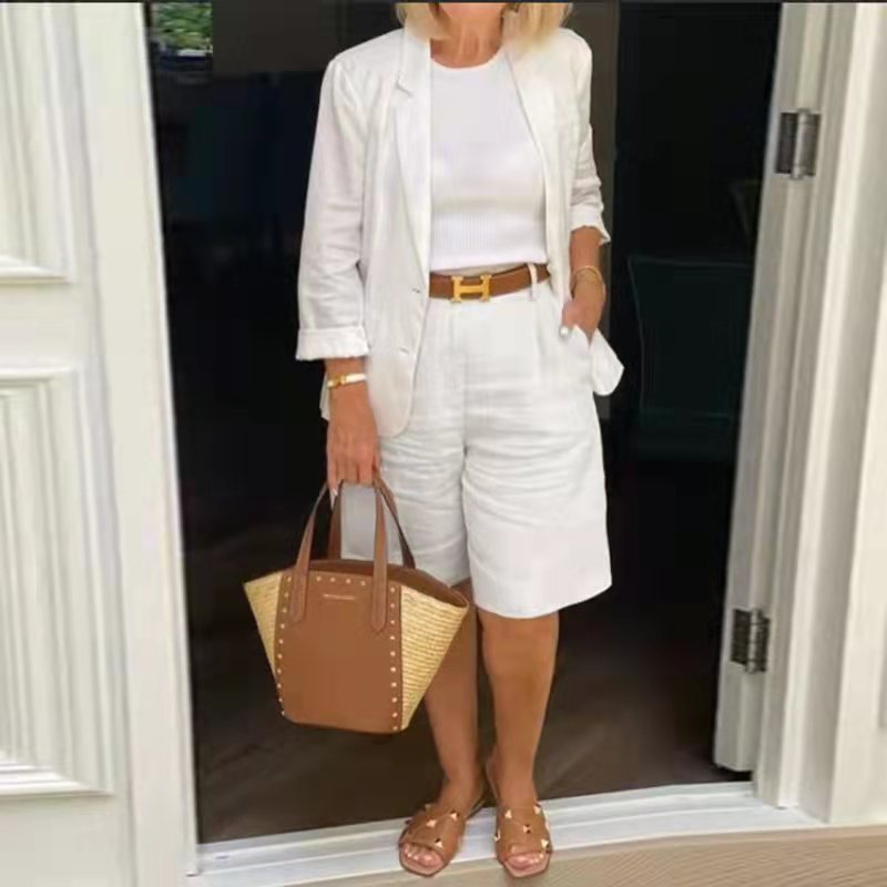 Women's Linen Blazer Bermuda Shorts Matching Set