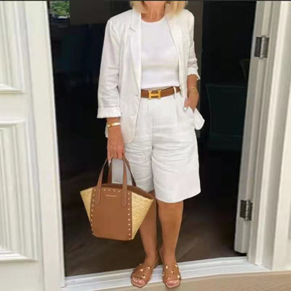Women's Linen Blazer Bermuda Shorts Matching Set