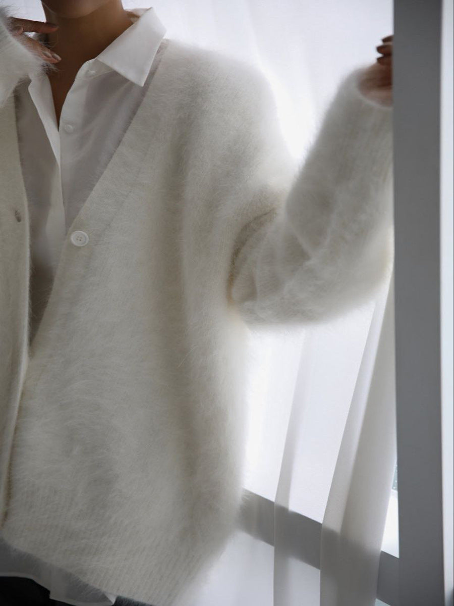 Pink Faux Mink Knit Oversized Cardigan Soft Fluffy Sweater