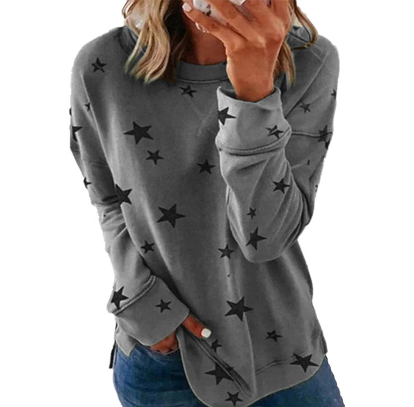 Women's Star Print Oversized Long Sleeve Sweatshirt