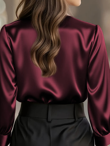 Women's Satin Button Down Shirt Long Sleeve Work Blouse