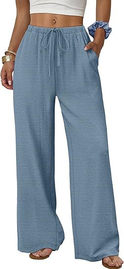 Women's Wide Leg Palazzo Pants Drawstring Waist with Pockets