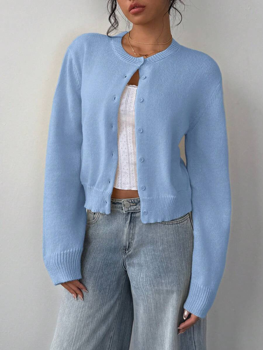 Women's Cropped Cardigan Sweater Button Front Long Sleeve