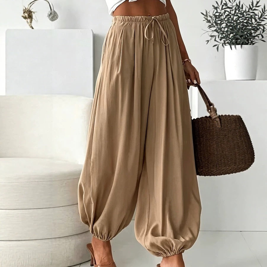 Women's Boho Drawstring Elastic Waist Harem Pants