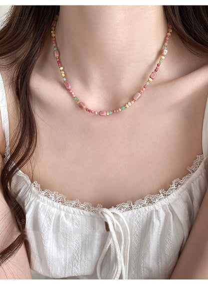 Natural Stone Beaded Necklace Colorful Summer Jewelry