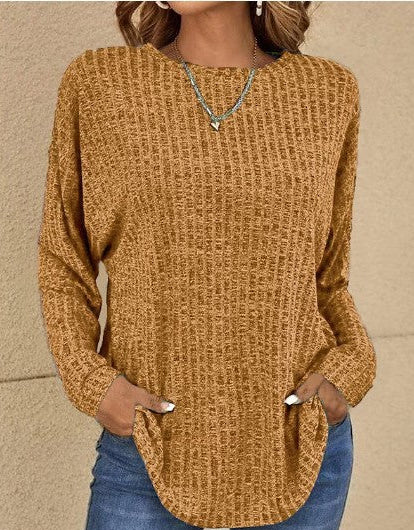 Women's Ribbed Knit Crew Neck Long Sleeve Sweater Top