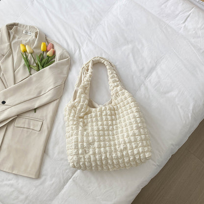 Textured Bubble Knit Shoulder Tote in Rose Pink