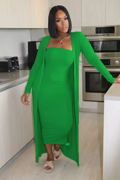 Women's 2 Piece Bodycon Dress Long Cardigan Set