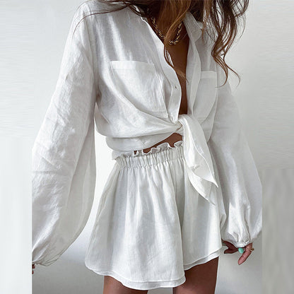 Women's Tie Front Shirt and Shorts Matching Set