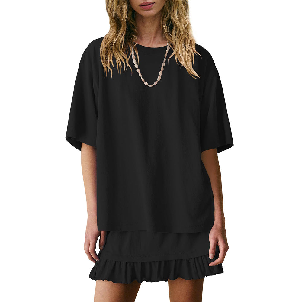 Women's Oversized Tee & Ruffle Mini Skirt Two Piece Set