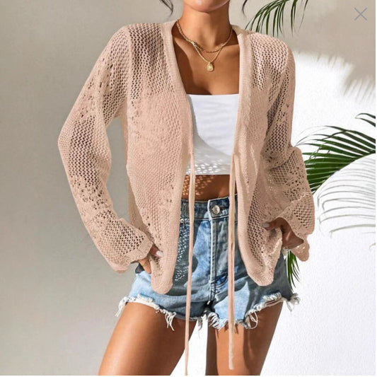 Women Crochet Knit Cardigan Boho Hollow Out Beach Cover Up