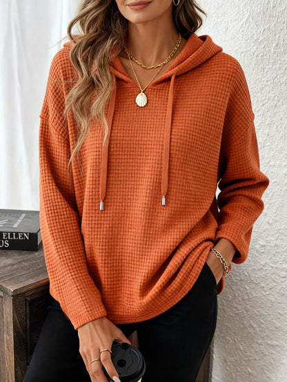 Women's Oversized Waffle Knit Hoodie Pullover Long Sleeve