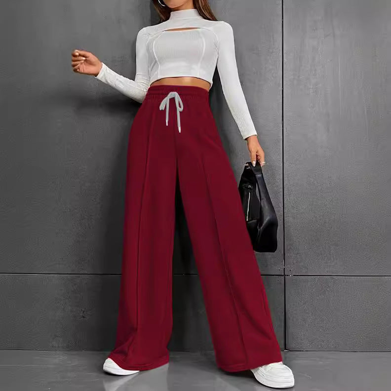 Womens High Waisted Drawstring Wide Leg Sweatpants