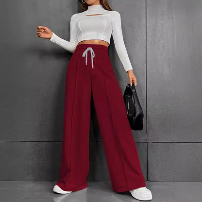 Womens High Waisted Drawstring Wide Leg Sweatpants