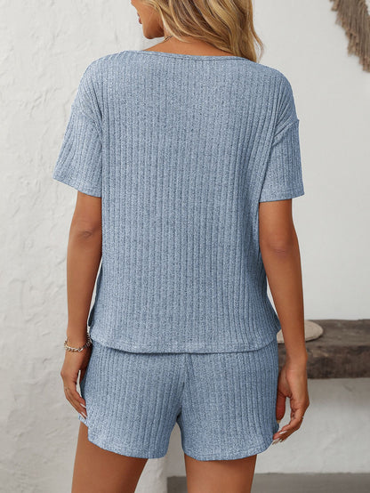 Solid Color Short-Sleeve Pajama Set