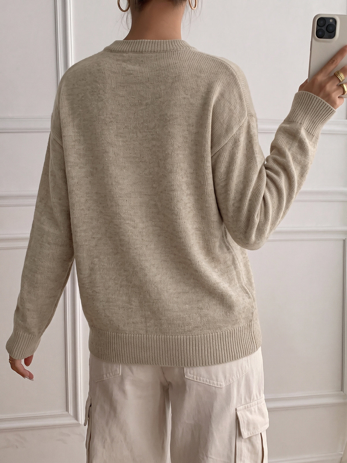 Women's Layered V Neck Sweater Oversized Casual Knit Top