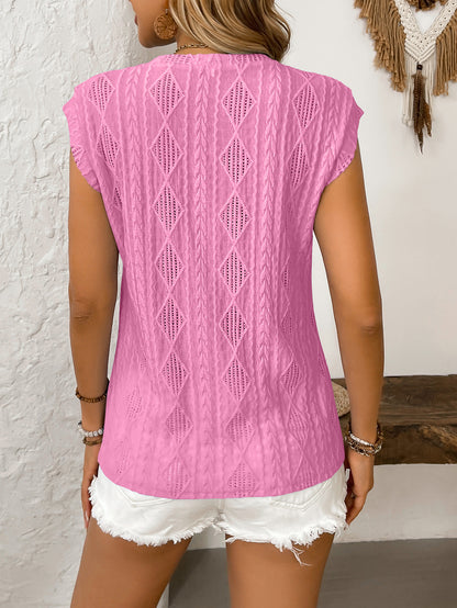 Women's Jacquard Sleeveless Top – Casual Summer Tank Blouse