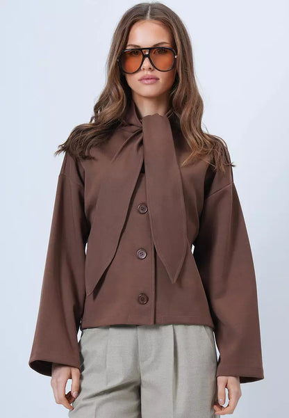 Women's Tie Neck Button Front Long Sleeve Top