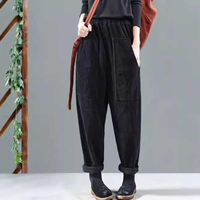 Women Corduroy Harem Pants High Waist Loose Pockets