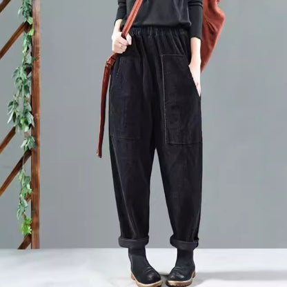 Women Corduroy Harem Pants High Waist Loose Pockets