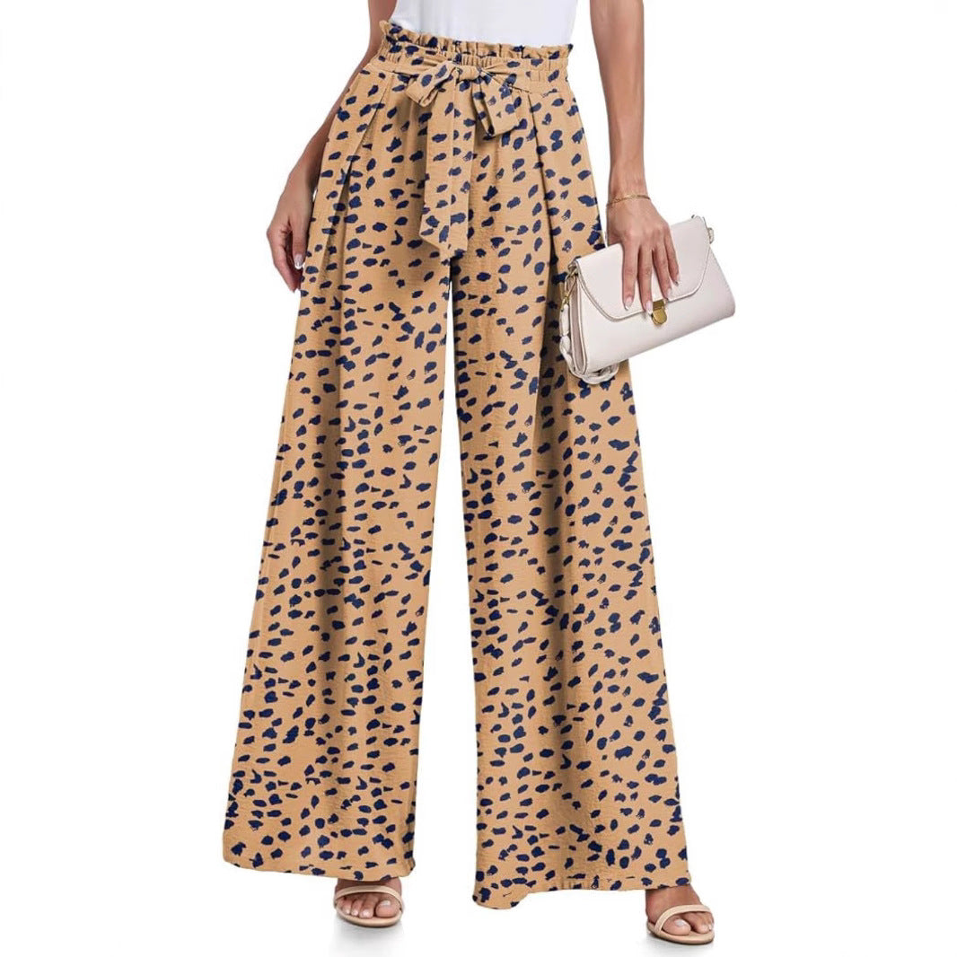 Women's Tie Waist Paperbag Wide Leg Pants
