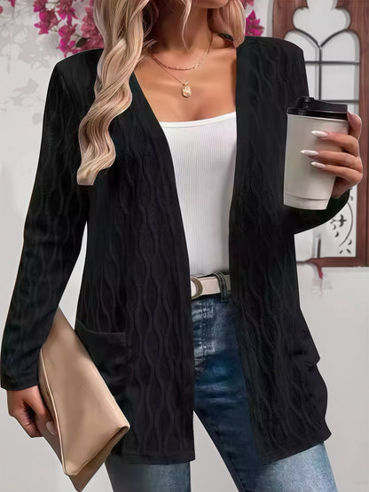 Women's Open Front Cable Knit Cardigan Sweater Pockets