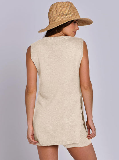Casual Knit Sleeveless Sweater & Shorts Set