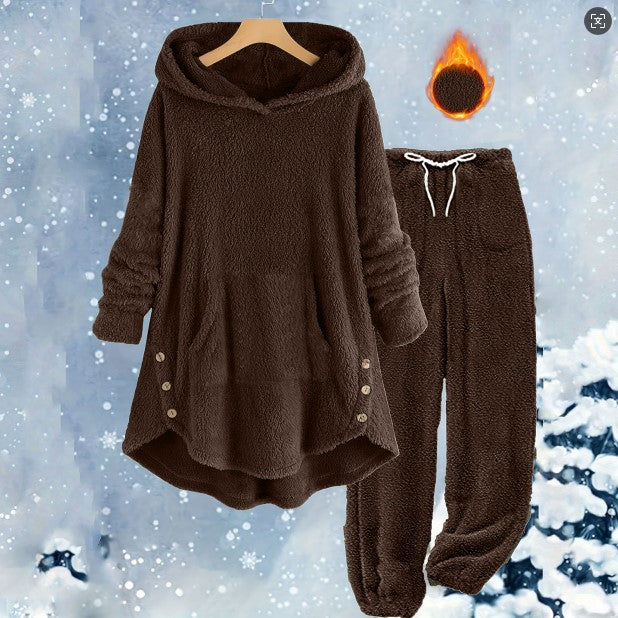 Women's Sherpa Fleece Hoodie Jogger Lounge Set