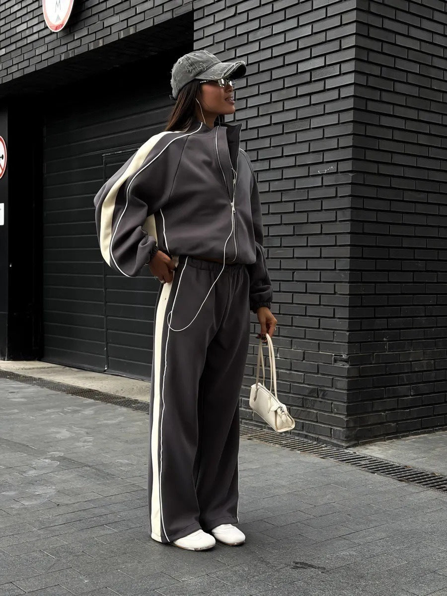Women's Striped Tracksuit Set Zip Jacket Joggers