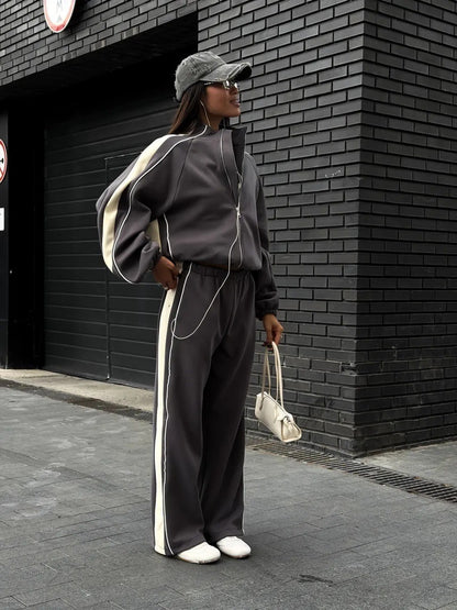 Women's Striped Tracksuit Set Zip Jacket Joggers