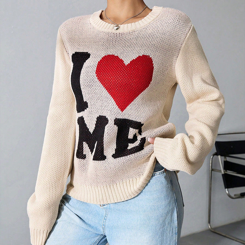Women’s I Love Me Letter Knit Pullover Sweater