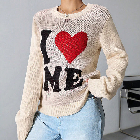 Women’s I Love Me Letter Knit Pullover Sweater