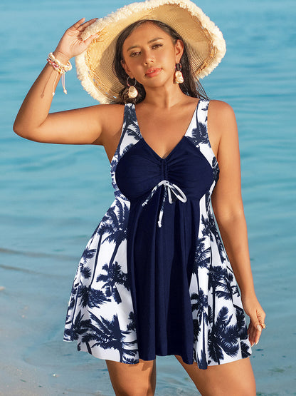 Plus Size Cross-back Tankini Swimsuit Women’s Dress Style Swimwear
