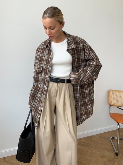 Women's Oversized Plaid Button Down Shirt with Pockets