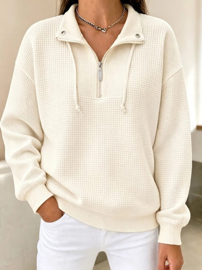 Women's Waffle Knit Half Zip Sweatshirt Oversized Casual